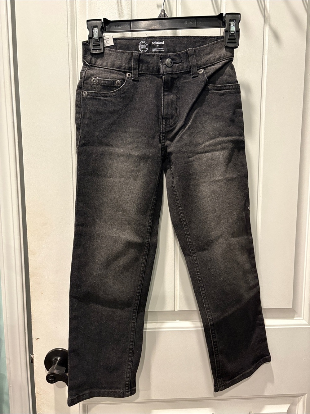 Relaxed Fit kids size 7 boys adjustable waist Black washed Jeans - NWT
